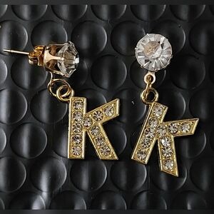 Gold Crystal Initial 'K' Earrings